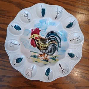 Vintage 12 Egg Rooster Deviled Egg Plate 12” Handmade Hand Painted Made in Italy
