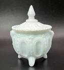 Antique Wisconsin Beaded Dewdrop Milk Glass Lidded Sugar Jar EAPG US Glass