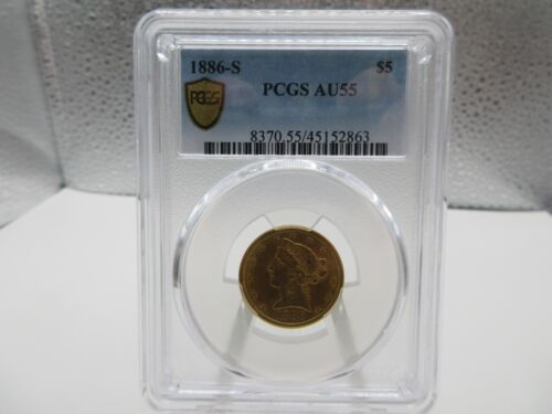 1886-S PCGS AU55 Coronet Head $5 Half Eagle Gold - Picture 1 of 6