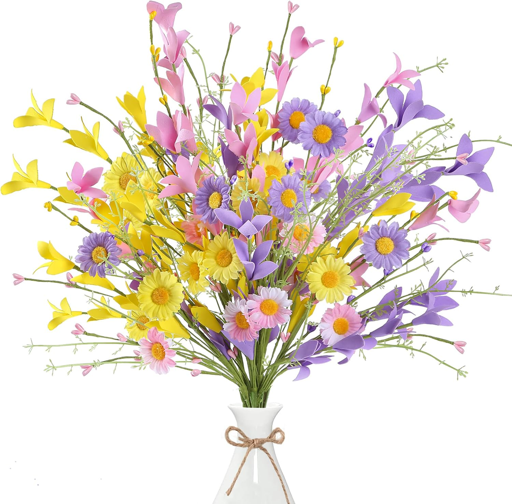 8 Artificial Easter Floral Stems with Forsythia Daisy Twigs for Spring Decor