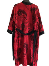 Vintage REd Black Terry Cotton Cloth Bath Robe Paisley S/M Men's Stafford