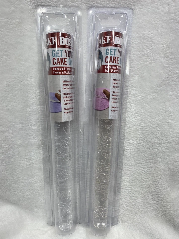 Cake Boss Embossed Fondont Rolling Pin (Set Of 2) Swirl Flower & Dot NIB - Image 2 of 4