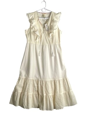 NWT Matilda Jane X Joanna Gaines Midi Dress Women's Size L Ivory Ruffled Eyelet