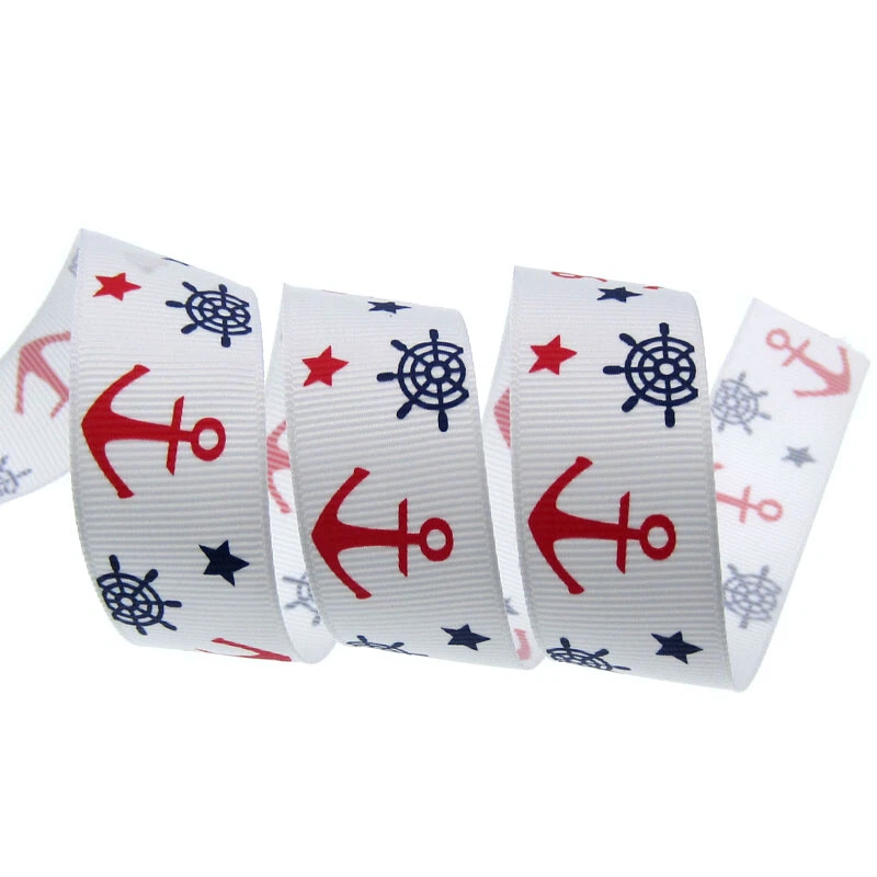 50Yard 1" Grosgrain Printed Anchor Ribbons For Hair bow Craft Gift Packing 2.5cm - Image 3 of 3