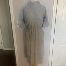 women  s Prologue Gray sz S knit pull on dress side slits Elastic waist Tie Belt