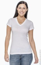 LADIES FITTED WHITE V-NECK TEE LAT 3607