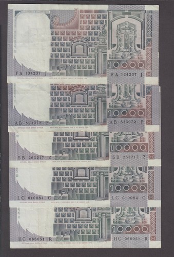 Italy P.106 Set of ALL 5 dates 1976-1984 10,000  10000 Lire NICE CIRCULATED 2007 - Picture 2 of 2
