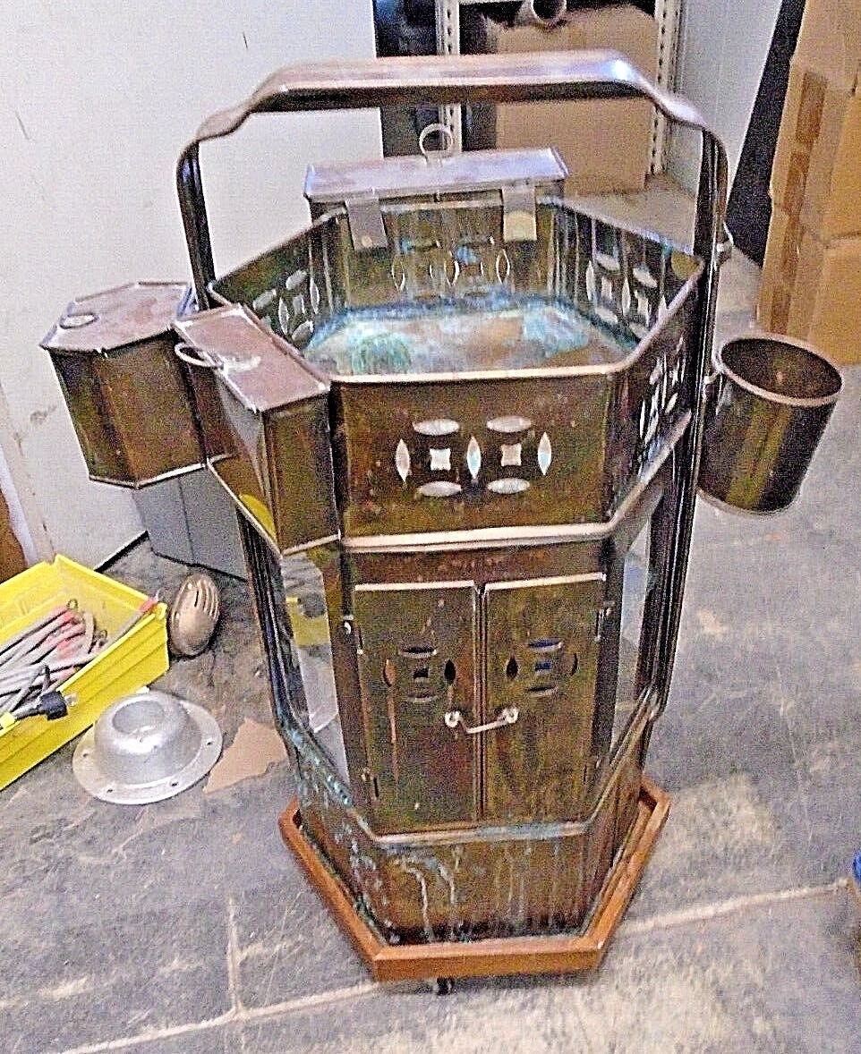 VINTAGE BRASS THAI NOODLE STAND CART WITH ACCESSORIES NO LANTERN