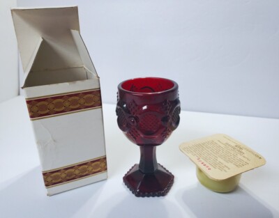 Lot of 2 NOS Vintage AVON 1876 Cape Cod Ruby Red Gothic Glass WINE GOBLETS 4.5''
