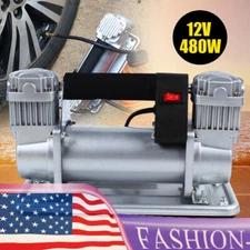 Metal Dual Cylinder Pump Air Compressor Auto Tire Inflator 12V & 480W Heavy Duty