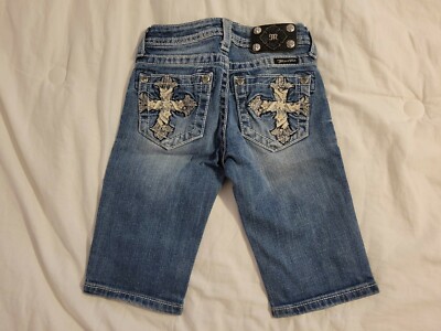 Short Miss Me Jeans Bermuda Croix Cuir Bleu Taille 14 - Très Bon état