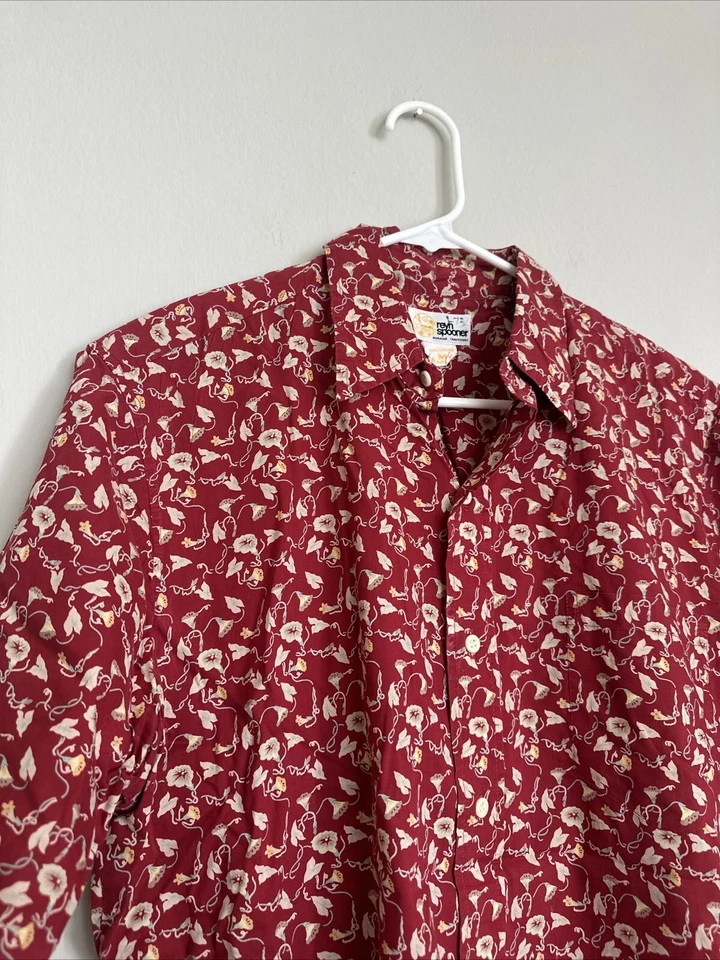 Reyn Spooner Hawaiian Shirt Mens M Red Floral Terracotta Boho Print Button Down - Image 4 of 4