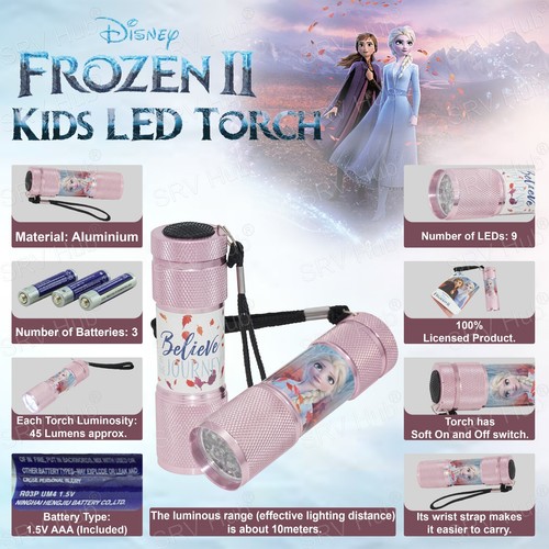 Disney Licensed 9 LED Aluminium Flashlight 8.7cm Battery Powered Torch Kids Gift - Picture 173 of 278