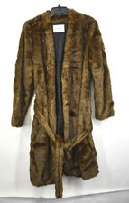 Frame Womens Brown Long Sleeve Shawl Tie Belt Faux Mink Fur Robe Coat M $795