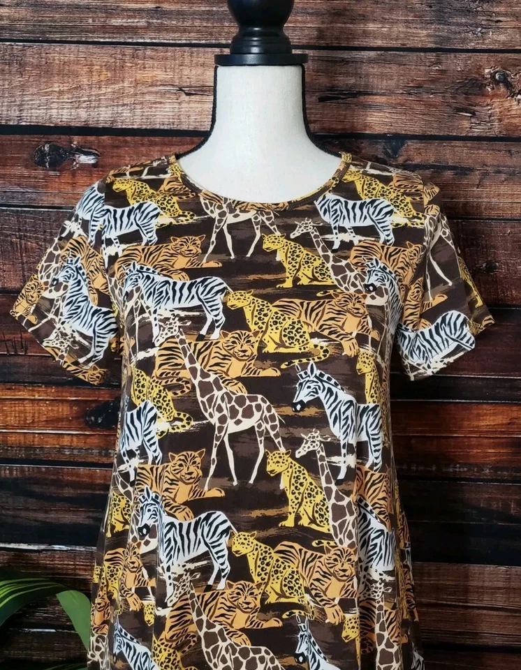 Vestido LuLaRoe XS Jessie Safari Estampado Animal Vestido Columpio Con Bolsillos Hasta la Rodilla Foto 3 de 4