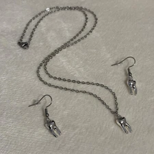 Tooth Charm Chain Necklace And Earrings Set Silver Stainless Steel Boy Genius