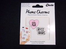 Metal  enamel phone charms 2 pack Grl Pwr Boss Babe no residue peel  stick NEW