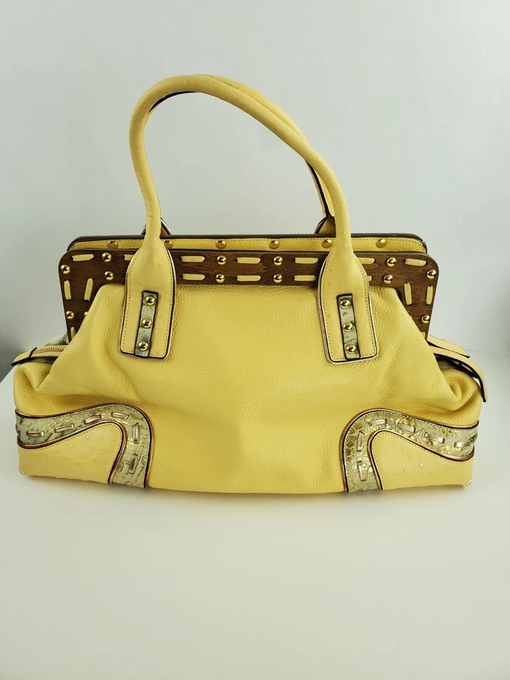 Bolso de Mano Grande de Cuero Amarillo Floral y Mantequilla CROMIA Bolso de Mano ITALIA Foto 3 de 4