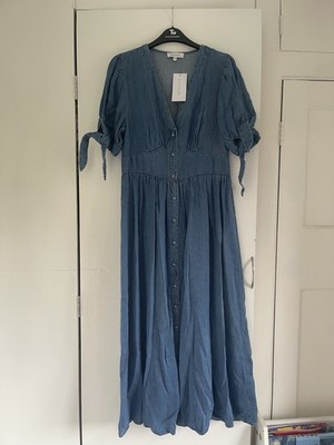 TU Everbelle soft denim style midi dress with puff tie sleeve Size 10 BNWT