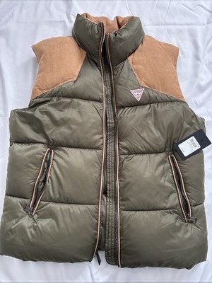 GUESS CASUAL YANN FABRIC PUFFER BLACK FULL ZIP.  VEST JACKET SIZE M MEN $175.00