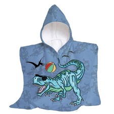 MAXI Poncho in blue Dinosaurs terry cloth for children