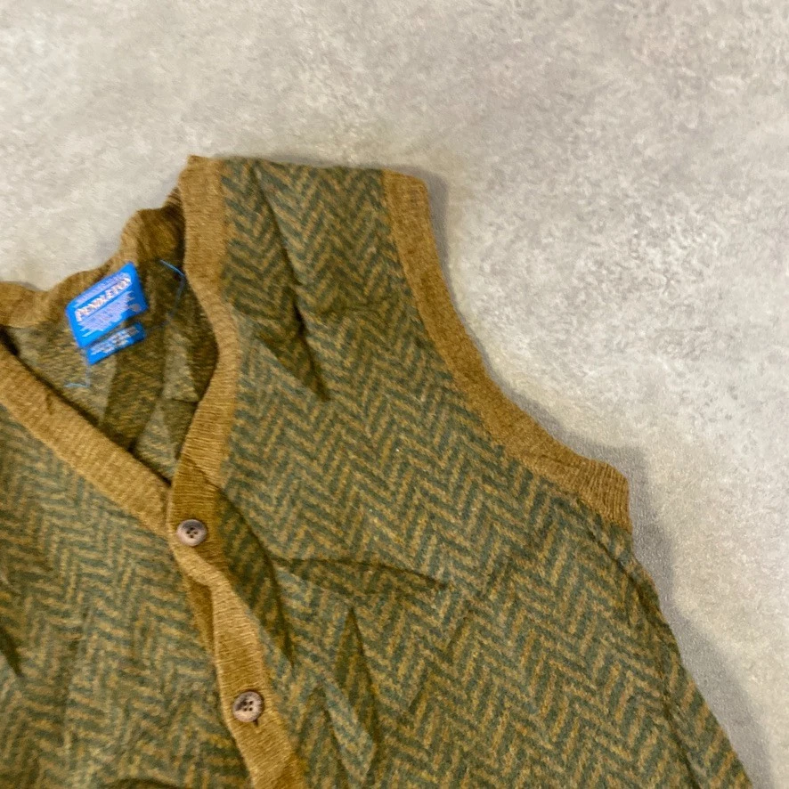 Pendleton Sweater Vest Mens Medium Lambs Wool Herringbone Vintage Jumper, Green - Image 4 of 4