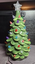 13" Lighted Ceramic Christmas Tree Multicolor Bulbs Battery Operated Table Top