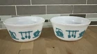 Vintage 1950s Hazel Atlas Set Of 6” Bowls W/ Scalloped Edges White & Turquoise