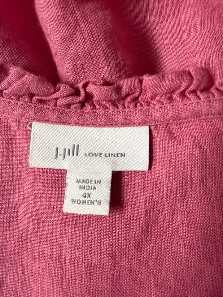 Blusa J. Jill Love Lino Rosa Henley Botón Talla 4X Costera Foto 4 de 4