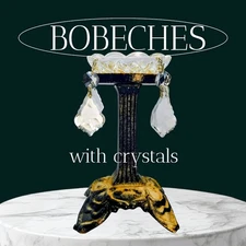 3" Diamond Pattern Bobeches  with Clear Hanging Crystals, Vintage Circa 60s/ 70s