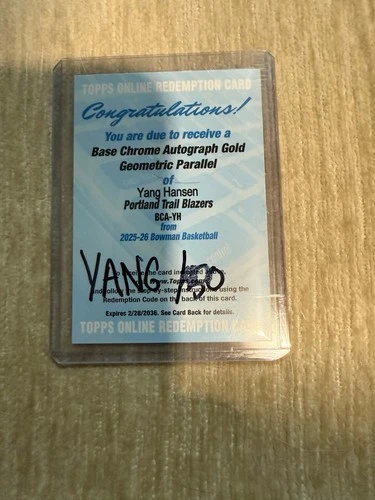 2025-26 Bowman Chrome Yang Hansen GOLD Rookie AUTO /50 🔥 RC Redemption