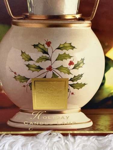 Lenox China Holly Berry Holiday Candle Lamp Christmas 10 inches NEW In Box - Picture 2 of 4