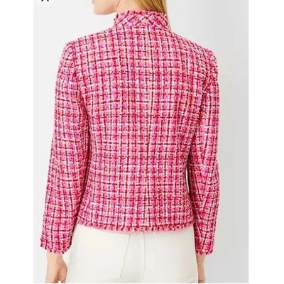 New Ann Taylor Pink Fringe Tweed The Cutaway Jacket SZ 16 Career