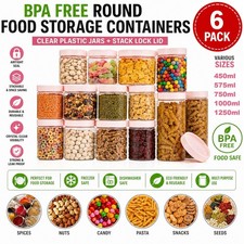 6x Plastic Storage Jars Screw Top Lids Clear Jar Spices Food Containers Pots UK