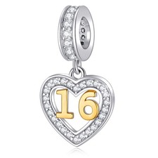 16 Years of Love Birthday Charms fits Women Bracelet, 925 Sterling Silve