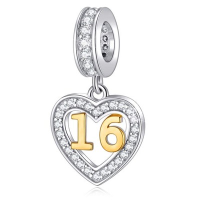 16 Years of Love Birthday Charms fits  Women Bracelet, 925 Sterling Silve