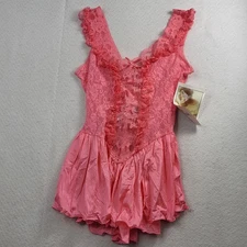 NOS VTG Alana Gale Pink Lace Ruffle  Teddy Lingerie Sissy M USA Sexy
