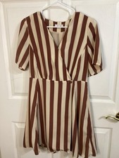 Mittoshop Maroon and Beige Striped Wrap Lined dress size small.