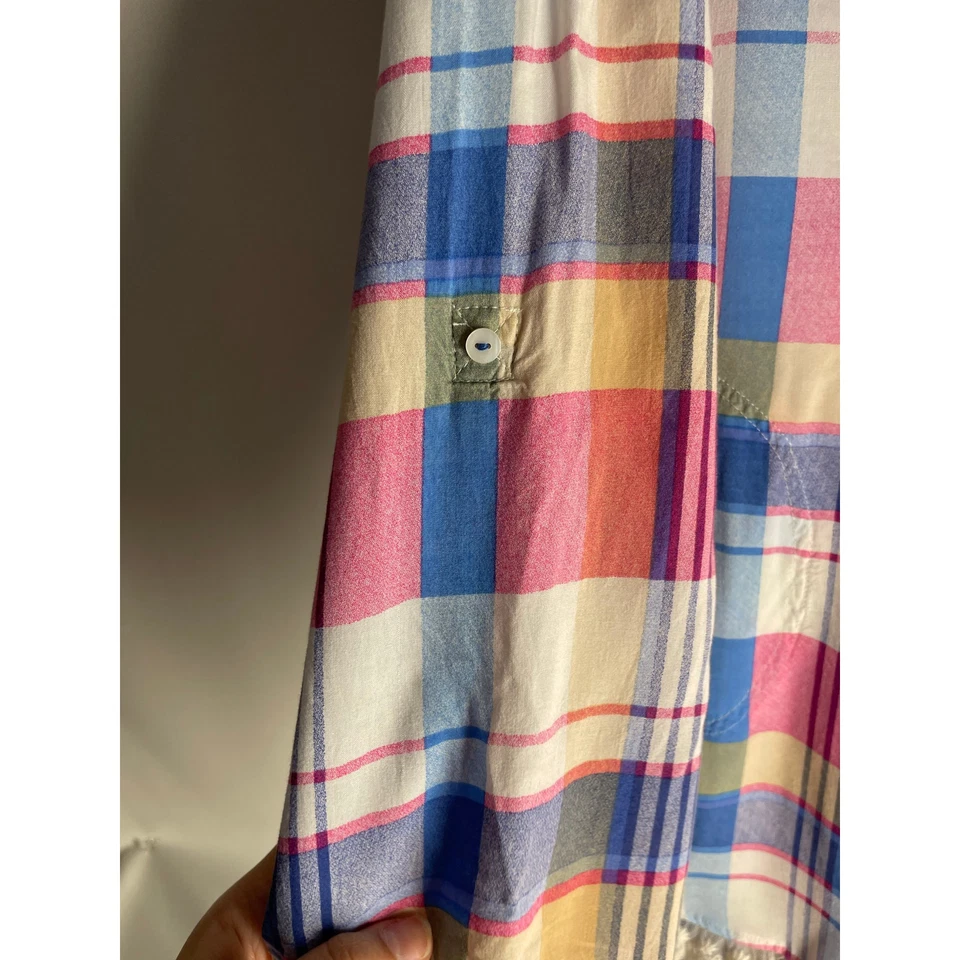 Blusa túnica Umgee clara colorida a cuadros con adornos de encaje con botones con bolsillos talla 1X Foto 4 de 4