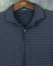 PETER MILLAR Mens S/S SUMMER COMFORT NAVY LIGHT BLUE STRIPE POLO SHIRT LARGE