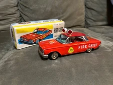 vintage tin japan ichiko fire chief chevrolet corvair car w box !