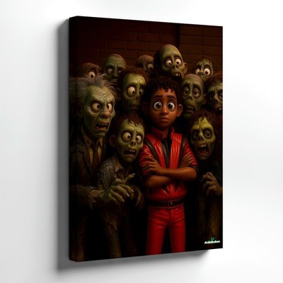 Wall Art Scared Boy Surrounded by Zombies Horror Poster Canvas Print Home Decor