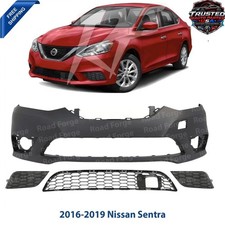 Front Bumper Cover Paintable & Fog Lights Cover Kit For 2016-2019 Nissan Sentra