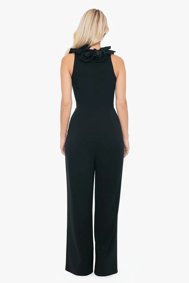 Xscape Black Ruffle Neck Scuba Crepe Jumpsuit Size 10 $228 - Image 3 of 3