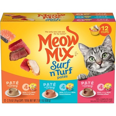 Wet Cat Food Pack Surf n  Turf Patés 2.75 oz Variety 12 Cups All Life Stages