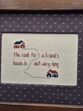 Vtg Hand Crafted Home Cross Stitch Farmhouse Wall Decor Fabric Matted Wood Frame