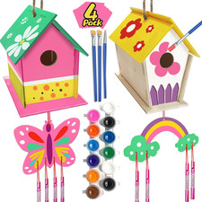 Crafts for Kids Ages 4-8 - 4 Pack DIY Bird House Wind Chime Kit - Build and Pain