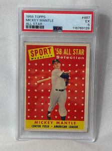 1958 Topps MICKEY MANTLE All Star Baseball Card #487 PSA 5