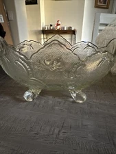 Vintage  Jeanette Lombardi Oval Footed Clear Glass Fruit Bowl