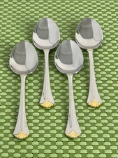 Towle SANTA BARBARA GOLD Stainless 4 Place/Oval Soup Spoons 18/8 Korea - 7 5/8"